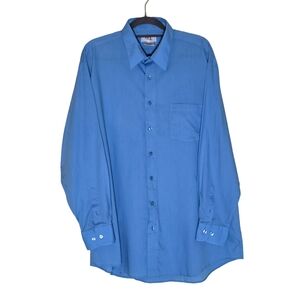 XL King's Court Blue Solid Cotton Blend Button Down Shirt Long Sleeve Preppy